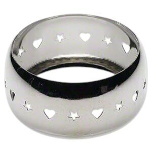 NWOT Heart Star Silver 36mm Wide Bangle Steel Metal Bracelet 2-2/4" Inside BR372